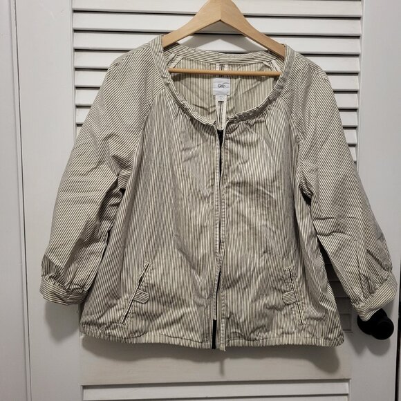 Gap Shacket Women's XL Cream Beige & Black Pinstripe - Picture 1 of 5